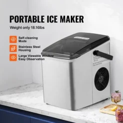 Ismaskiner-26lbs/dag 105W bärbar ismaskin, justerbar isbitsstorlek, snabb istillverkning, utmärkt isoleringsteknik, självrengörande, lågt ljud