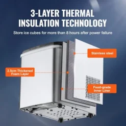 Ismaskiner-26lbs/dag 105W bärbar ismaskin, justerbar isbitsstorlek, snabb istillverkning, utmärkt isoleringsteknik, självrengörande, lågt ljud