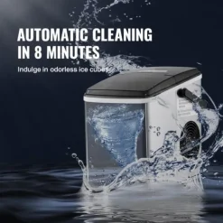 Ismaskiner-26lbs/dag 105W bärbar ismaskin, justerbar isbitsstorlek, snabb istillverkning, utmärkt isoleringsteknik, självrengörande, lågt ljud