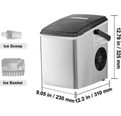 Ismaskiner-26lbs/dag 105W bärbar ismaskin, justerbar isbitsstorlek, snabb istillverkning, utmärkt isoleringsteknik, självrengörande, lågt ljud