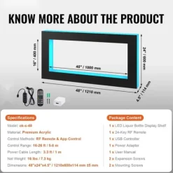 LED-upplyst spritflaskdisplay med RF & App-kontroll, 48 tum barhylla