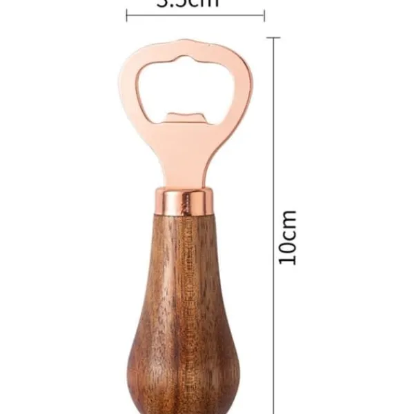 Drinkshakers & Drinkverktyg-Ölflasköppnare med trähandtag, bärbar flasköppnare och verktyg för att ta bort flaskkorken, roséguld