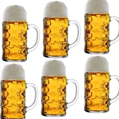 Glas-Ölglas, Ölsejdel, Ölkrus, Ölmugg - set med 6 ölglas ISAR 1 liter