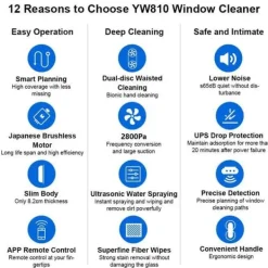 Rengöringsmedel-LIECTROUX Fönsterputningsrobot YW810 - APP-kontroll - Dubbel sprutning - 10 Tvättlappar