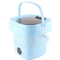 Tvättmaskiner-Liten hopfällbar tvättmaskin TPE och PP 100‑240V Inbyggd dehydrator 6L Mini Bärbar Hinkbricka för Underkläder Strumpa Blå US Plugg