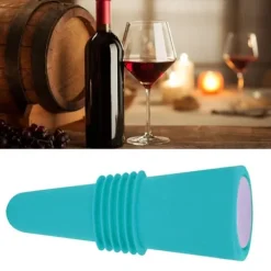 Livsmedelsgodkänd vinflaskpropp i silikon - dekorativ och praktisk återanvändbar vinkork i rostfritt stål - blå