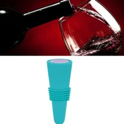 Livsmedelsgodkänd vinflaskpropp i silikon - dekorativ och praktisk återanvändbar vinkork i rostfritt stål - blå