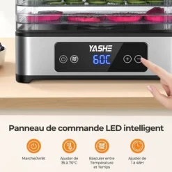 Livsmedelstork - YASHE, med 5 hyllor, 400W, med justerbar timer och temperatur, idealisk för kött, frukter, örter.