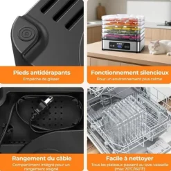 Livsmedelstork - YASHE, med 5 hyllor, 400W, med justerbar timer och temperatur, idealisk för kött, frukter, örter.