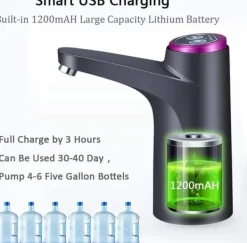 Vattenkylare-Lollanda Elektrisk automatisk vattenflaskpump för camping och hemmabruk, USB-Laddning, hink vattenpump, automatisk dryckespump - Svart
