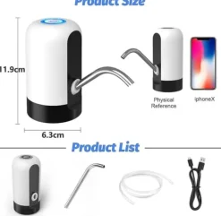Lollanda Elektrisk vattendispenser, Flaskvattendispenser Universell USB-laddningsbar elektrisk vattenflaskpump för Hem och Camping