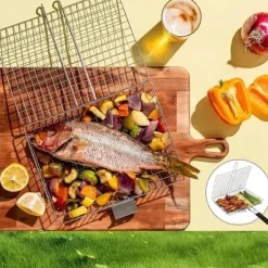 Grillar-Lollanda Hopfällbar Grillkorg 46.5x32 cm, Rostfritt Stål Grillkorg – för camping och utomhus, för fisk, grönsaker och kött