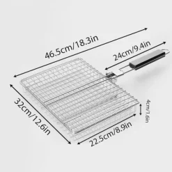 Grillar-Lollanda Hopfällbar Grillkorg 46.5x32 cm, Rostfritt Stål Grillkorg – för camping och utomhus, för fisk, grönsaker och kött