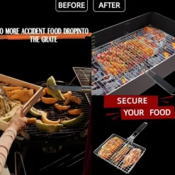 Grillar-Lollanda Hopfällbar Grillkorg 46.5x32 cm, Rostfritt Stål Grillkorg – för camping och utomhus, för fisk, grönsaker och kött