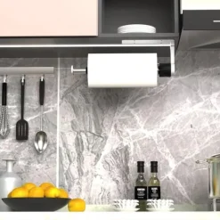 Köksorganiserare-Lollanda Hushållspappershållare utan borrning med dämpningseffekt, självhäftande eller borrade för kök