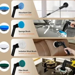 Rengöringsutrustning-Lollanda 8-i-1 Elektrisk Rengöringsborste – Sladdlös Skrubb med Förlängningsskaft, 8 Borsthuvuden, IPX7 Vattentät, för Badrum & Golv