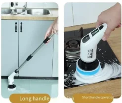 Rengöringsutrustning-Lollanda 7-i-1 Elektrisk rengöringsborste, sladdlös, med 7 utbytbara borsthuvuden, teleskophandtag, Type-C laddning