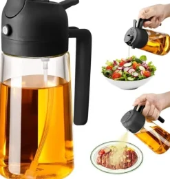 Lollanda 2-i-1 Oljesprayflaska 470 ml - Sprayflaska för Olja och Vinäger , Perfekt för Matlagning, Airfryer & Sallad
