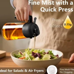 Lollanda 2-i-1 Oljesprayflaska 470 ml - Sprayflaska för Olja och Vinäger , Perfekt för Matlagning, Airfryer & Sallad