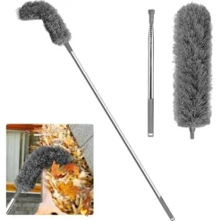 Rengöringsutrustning-Lollanda Multifunktionell teleskopisk dammvippa – Böjbar fiberborste med långt skaft för damm och rensning av dräneringsrännor