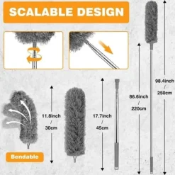 Rengöringsutrustning-Lollanda Multifunktionell teleskopisk dammvippa – Böjbar fiberborste med långt skaft för damm och rensning av dräneringsrännor
