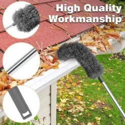 Rengöringsutrustning-Lollanda Multifunktionell teleskopisk dammvippa – Böjbar fiberborste med långt skaft för damm och rensning av dräneringsrännor