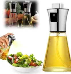 Olje- & Vinägerbehållare-Lollanda Oljesprayflaska 200 ml i Rostfritt Stål och Glas, Konisk Design för Matlagning, Grill och Bakning