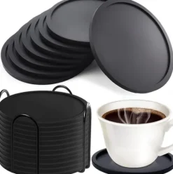 Lollanda 12-pack glasunderlägg i silikon med stabil och halkfri design – inkluderar metallställ för enkel och ordnad förvaring