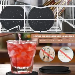 Lollanda 12-pack glasunderlägg i silikon med stabil och halkfri design – inkluderar metallställ för enkel och ordnad förvaring