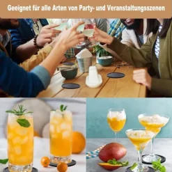 Lollanda 12-pack glasunderlägg i silikon med stabil och halkfri design – inkluderar metallställ för enkel och ordnad förvaring