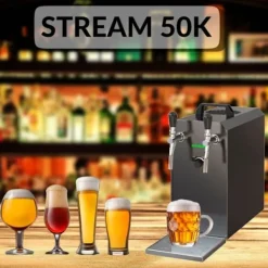 Öltapp STREAM 50K med luftpump, ölväska, genomströmningskylare 2-radig torr svalare, upp till 55 liter / h - SVART UTGÅNG, KEG 2:Type A, KEG:KeyKeg