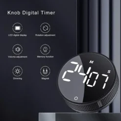 Magnetisk Digital KöksTimer - Stort LED-display, Nedräkning - Till Matlagning/Bakning/Klassrum (Svart)