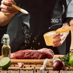 Salt- & Pepparströare-Magnetisk kryddlåda för matbordet - förvaringslösning gjord av bambu, roterande lock och sked - håller innehållet torrt