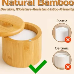 Salt- & Pepparströare-Magnetisk kryddlåda för matbordet - förvaringslösning gjord av bambu, roterande lock och sked - håller innehållet torrt