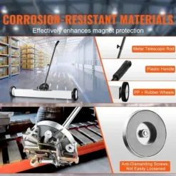 Rengöringsutrustning-Magnetisk sopmaskin 36 tum med hjul, teleskopiskt pickupverktyg, effektiv städning