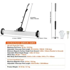 Rengöringsutrustning-Magnetisk sopmaskin 36 tum med hjul, teleskopiskt pickupverktyg, effektiv städning
