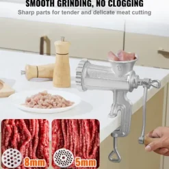 Matkvarnar-Manuell köttkvarn i gjutjärn, kraftfull med stålklämma, 1 skärblad, 2 plattor, 3 korvrör för nötfärs.