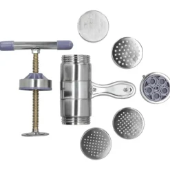 Pastamaskiner-Manuell nudelpress i rostfritt stål med pastapress och 5 formhuvuden för kök