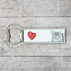 Manx - flasköppnare med en katt, personlig kylöppnare, unik present till en man från Art-Dog