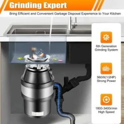 Avfallskvarnar-Matavfallskvarn, 220V, 560 W ren kopparmotor, 1,2 L malningskammare, svart