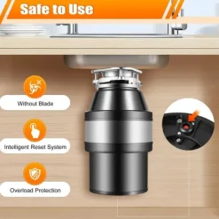 Avfallskvarnar-Matavfallskvarn, 220V, 560 W ren kopparmotor, 1,2 L malningskammare, svart