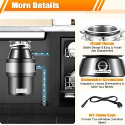 Avfallskvarnar-Matavfallskvarn, 220V, 560 W ren kopparmotor, 1,2 L malningskammare, svart