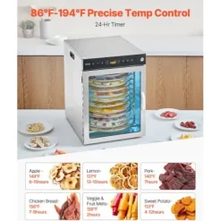 Matdehydrator, 12 brickor, 35,5x47,3x49,5 cm, rostfritt stål