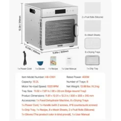 Torkugnar-Matdehydrator, 300x305x310 mm, rostfritt stål, elektrisk