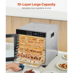 Torkugnar-Mattorkarmaskin med 10 brickor, Rostfritt Stål 1000W, för Torkning av Jerky och Frukt