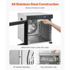 Torkugnar-Mattorkarmaskin med 10 brickor, Rostfritt Stål 1000W, för Torkning av Jerky och Frukt