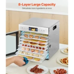 Torkugnar-Mattorkarmaskin med 8 brickor, Rostfritt Stål, 400W, För Torkning av Kött och Frukt