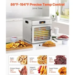 Torkugnar-Mattorkarmaskin med 8 brickor, Rostfritt Stål, 400W, För Torkning av Kött och Frukt