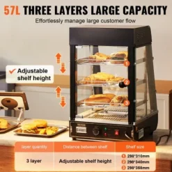 Matvarmhållare, 3-nivåer, 38,5x47x64 cm, rostfritt stål