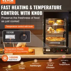 Matvarmhållare, 3-nivåer, 38,5x47x64 cm, rostfritt stål